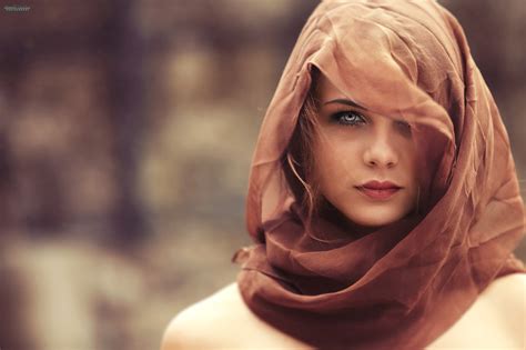 Free download | HD wallpaper: women, face, auburn hair, blue eyes, depth of field, scarf ...