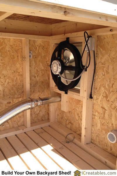 Generator shed ventilation using gable vent to push air out of the shed. The vents on the ...