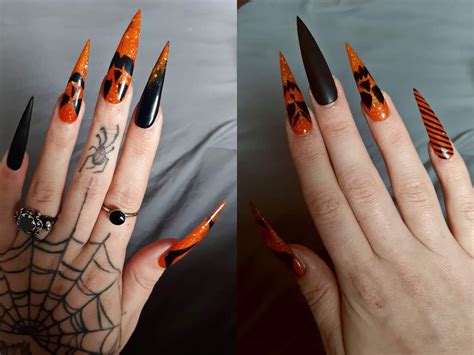 halloween spooky jack o lantern jacko' lantern stilettos nails orange and black | Orange acrylic ...