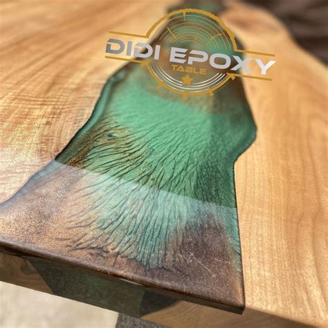 Green Coffee Pigmented Epoxy Resin Wooden Dining Table - Woodify Canada