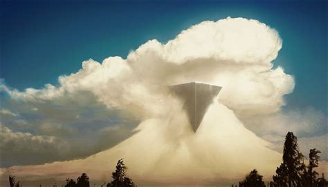 Upside down triangle, digital art, nature, artwork, trees, clouds, 3d object, HD wallpaper ...