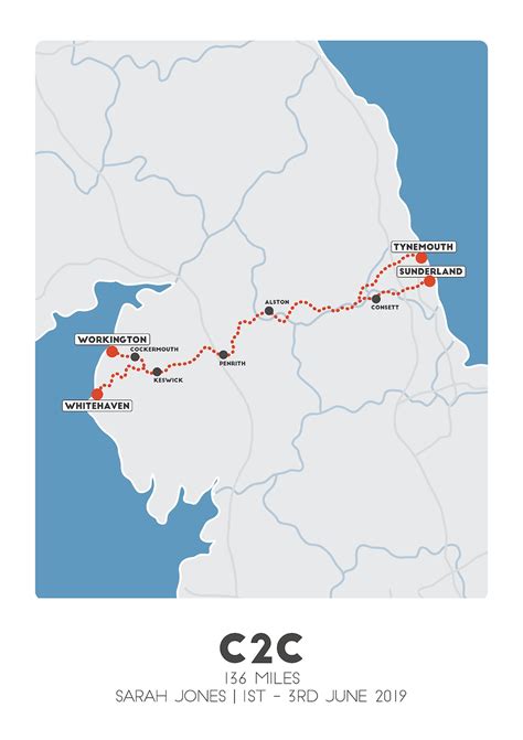 C2C Cycling Map Print Coast to Coast Cycle Route Cycling | Etsy UK