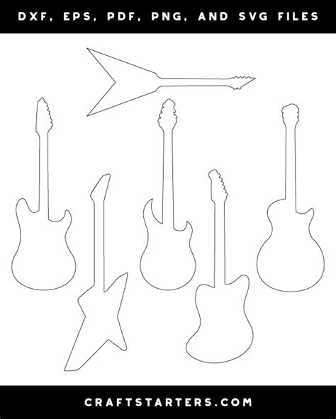 Electric Guitar Outline Patterns: DFX, EPS, PDF, PNG, and SVG Cut Files