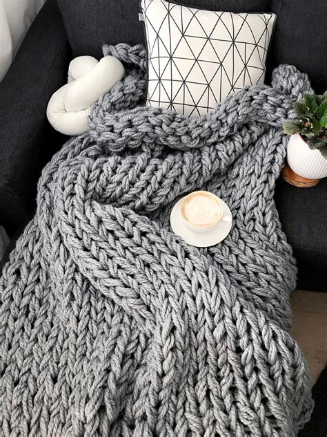 Chunky Knit Blanket Grey Bulky Knit Throw of Different Sizes - Etsy