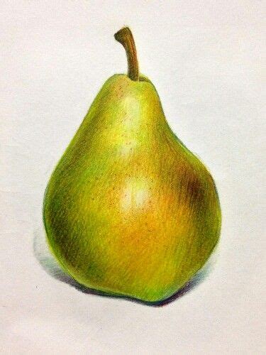 Realistic Color Pencil Drawing of a Green Pear