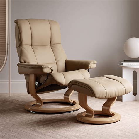 Stressless Mayfair Medium Recliner Chair & Stool With Classic Base in Paloma Sand & Oak ...