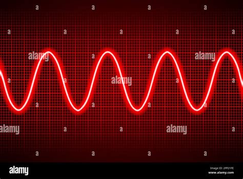 Abstract neon red cosine curve pattern on dark oscilloscope digital ...