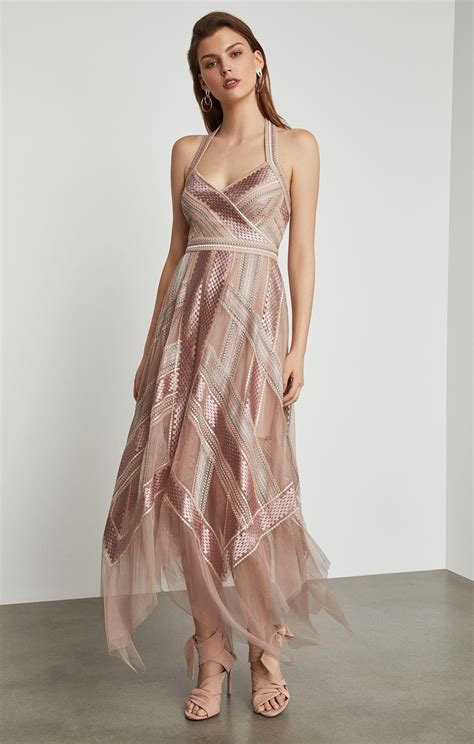 Lyst - BCBGMAXAZRIA Bcbg Metallic Striped Handkerchief Dress in Pink ...