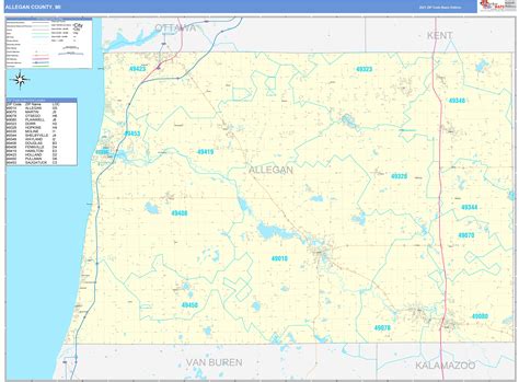 Allegan County, MI Zip Code Wall Map Basic Style by MarketMAPS - MapSales