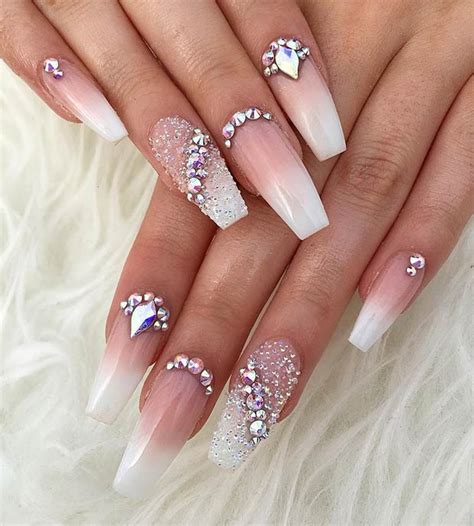 Light Pink Coffin Nails With Diamonds / A playful look that can work for all occasions, these ...