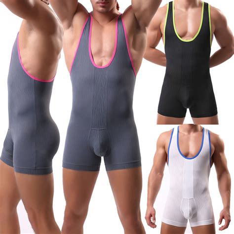 Mens Sexy Soft Bodysuit Jumpsuit Wrestling Singlet Leotard One-piece ...