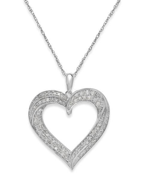 Macy's Diamond Heart Pendant Necklace In Sterling Silver (1/3 Ct. T.w.) in Silver (Sterling ...