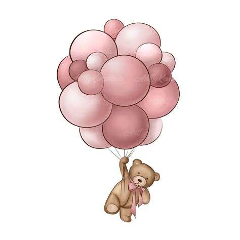 Teddy Bear With Balloons, Teddy Bear Clipart, Teddy Bear PNG, Baby Shower, PNG, Digital Download ...