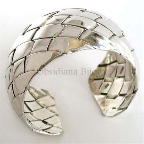 Manchette Bracelet Argent "Osier" - Obsidiana - Bijoux de créateur en ...