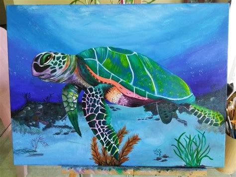 Sea Turtle recreation in acrylic painting | Turtle, Acrylic painting ...