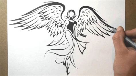 How to Draw an Angel - Tribal Tattoo Design Style - YouTube