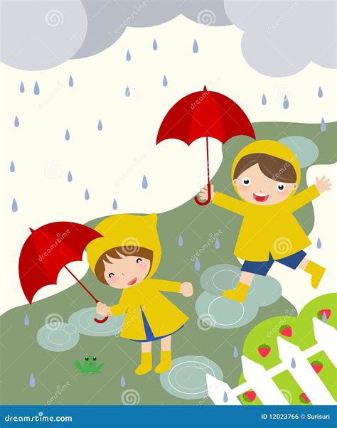 Cute Kids Playing In The Rain Royalty Free Stock Image - Image: 12023766