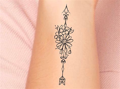 Daisy Floral Arrow Temporary Tattoo / Flower Tattoo / Arrows - Etsy