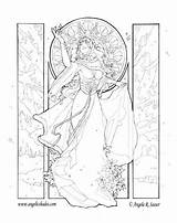 Winter muse coloring Page  Art Nouveau Illustration Coloring Pages sketch template