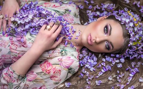 Download Lying Down Flower Petal Woman Mood HD Wallpaper