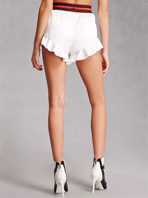 White Casual Shorts Striped Ruffles Loose Leg Shorts For Women - Milanoo.com