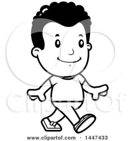 Clipart of a Retro Black and White African American Boy Walking ...