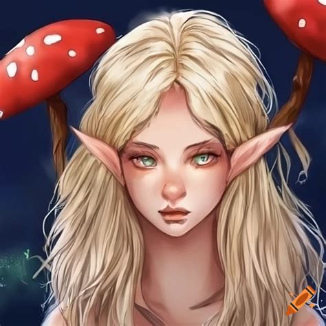 Blond-haired elf girl with mushroom on Craiyon