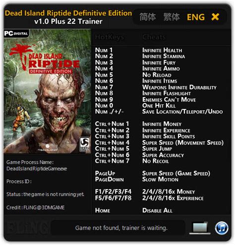 Dead Island: Riptide Definitive Edition Trainer +22 v1.0 FLiNG - download cheats, codes, trainers