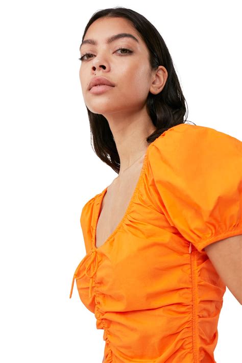 Vibrant Orange Cotton Poplin Mini Dress | GANNI US
