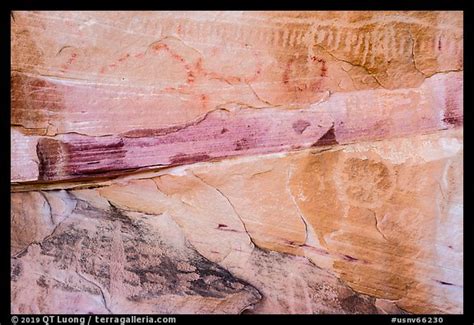 Picture/Photo: Petroglyphs and multicolored rock. Gold Butte National Monument, Nevada, USA