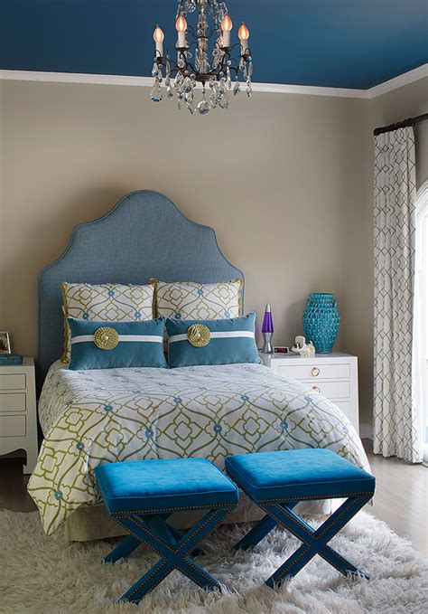 Conquer Your Fear of Color | Blue ceiling bedroom, Gold bedroom, Blue ceilings