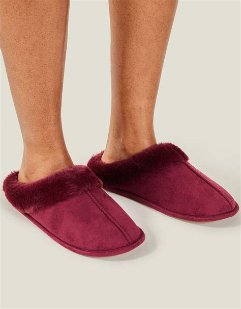 Faux Fur Mule Slippers Red | Slippers | Accessorize UK