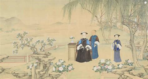 Chinese Ancestral portrait in Outdoor Court Scene, Qing Dynasty