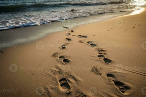 Footprints in the sand at sunset on a beautiful beach 28139115 Stock Photo at Vecteezy