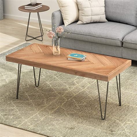 Modern Wood Coffee Table, Nature Cocktail Table for Living Room Chevron ...