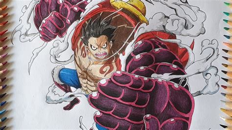 Drawing Monkey D. Luffy Gear 4 One Piece - Colored Pencil Drawing - YouTube