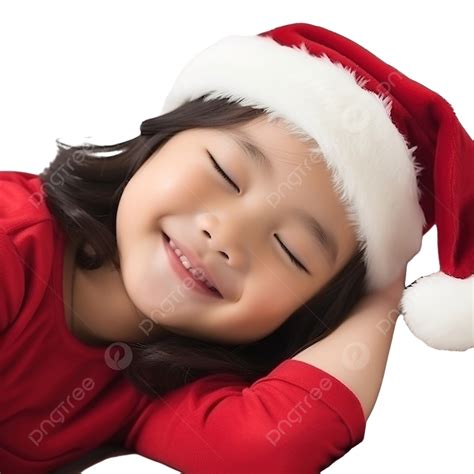 Asian Child Lying Smile In Dressed Red Santa The Concept Of Holiday Christmas Day, Christmas ...