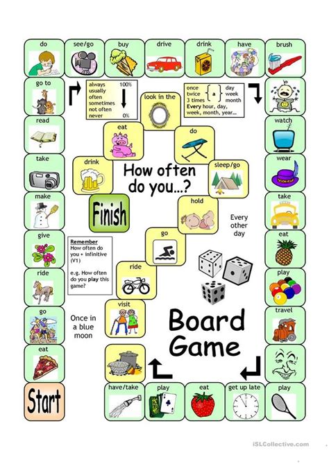 Board Game - How Often? worksheet - Free ESL printable worksheets made by te… | Aulas de inglês ...