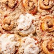 Peach Cobbler Cinnamon Rolls - Cambrea Bakes