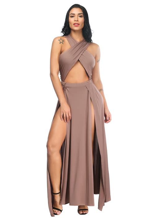 Sexy Open Front High Slit Black Stretch Silk Evening Prom Dress