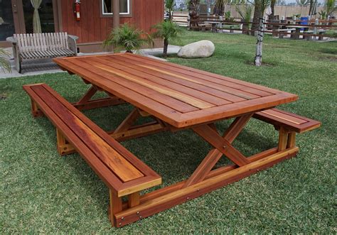 Chris's Picnic Table with Attached Benches | Picnic table, Wooden garden table, Picnic table plans