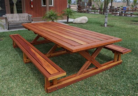 Chris's Picnic Table with Attached Benches | Picnic table, Wooden garden table, Picnic table plans