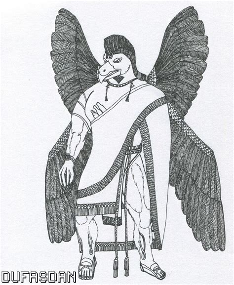 An ink drawing of Nisroch, the Sumerian God of Agriculture and Fertility. | Drawings, Sumerian ...