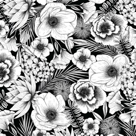 Black and White Modern Botanical Floral Pattern - Line Floral - On the Mark Designs #flow ...