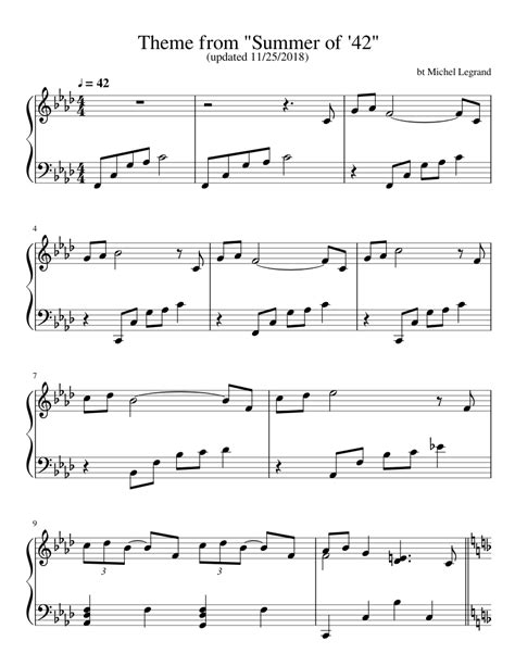 Summer of '42 Sheet music for Piano (Solo) Easy | Musescore.com