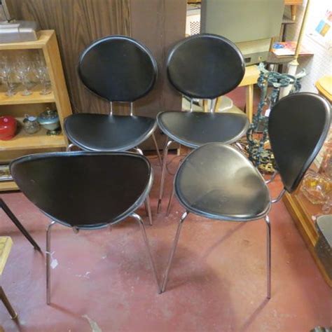 SOLD. $250 for the group (4). vintage mid-century modern black leather dining #chairs , cir ...