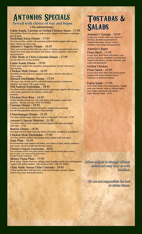 Menu — Antonio's Mexican Restaurant