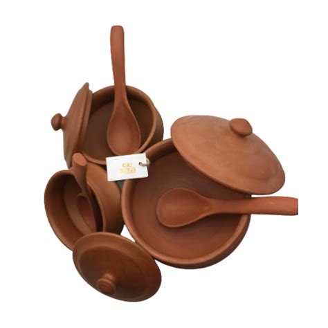 Clay Dinner Set - 3 Dome Lid Serving pots, 3 serving spoons