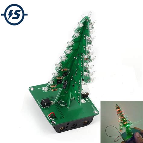 7 Colors 3D Christmas Tree LED Flash DIY Kit Three Dimensional Colorful ...