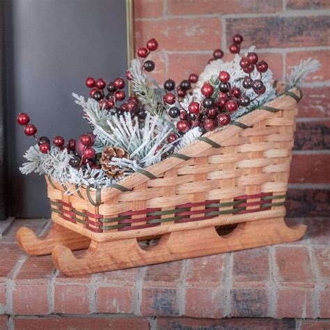 Santa Christmas Sleigh Centerpiece Decor: Amish Woven Wood